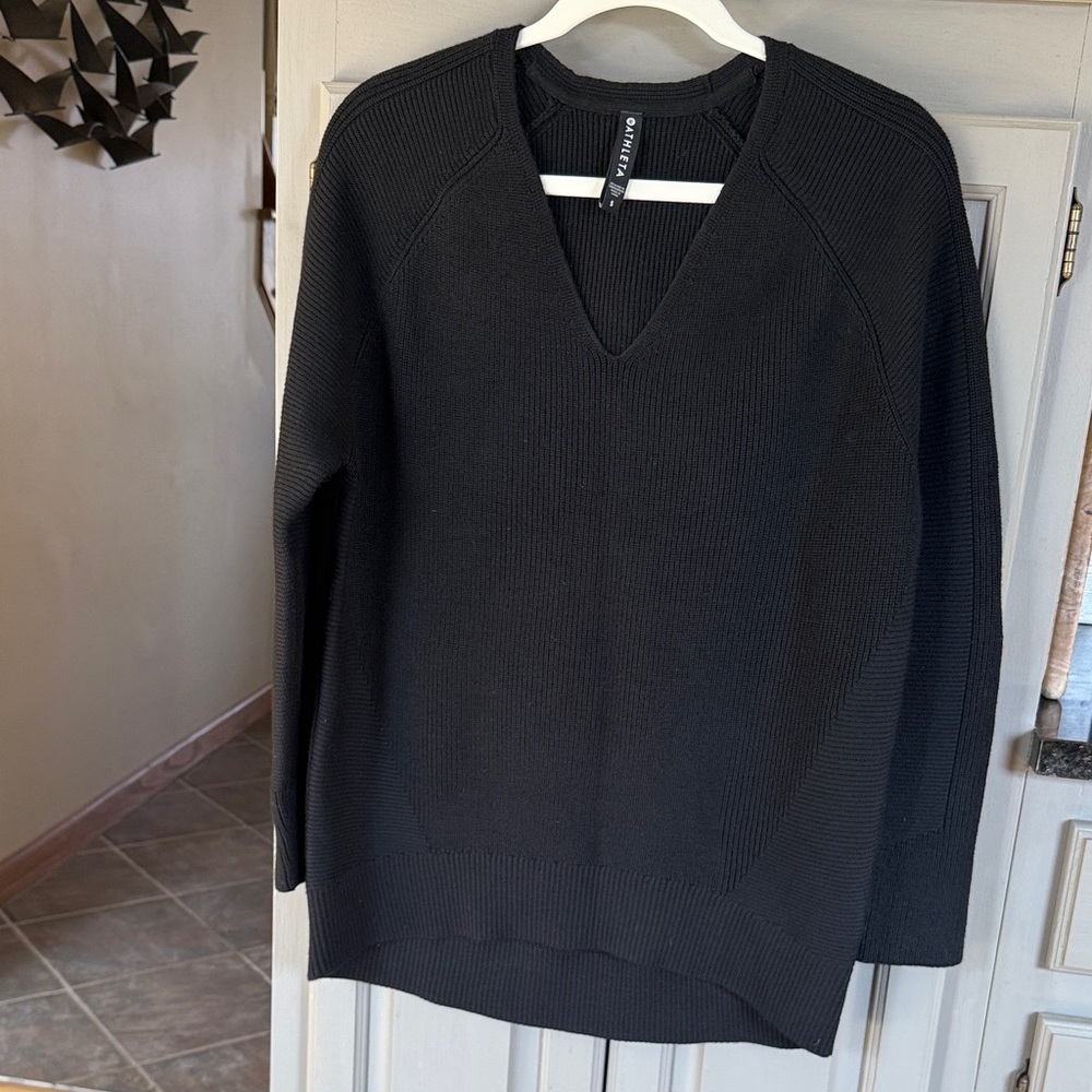 Athleta Black Ribbed V-Neck Sweater Top